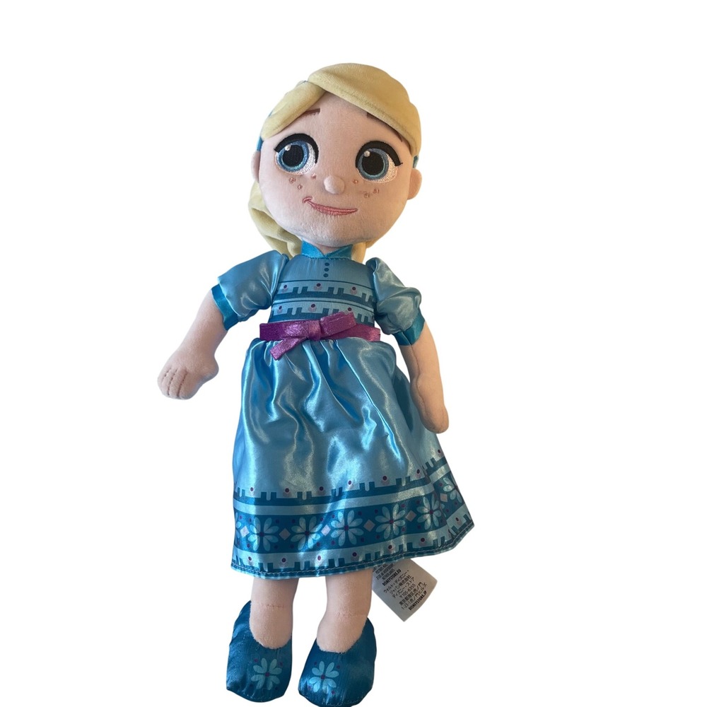 Disney Frozen Young Elsa Plush Doll Blue Dress Blonde Braids Stuffed Toy 14"‎